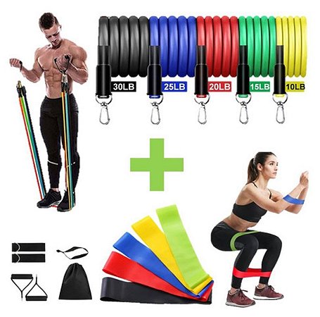 Kit Treine em Casa Mini Bands + Elásticos Extensores
