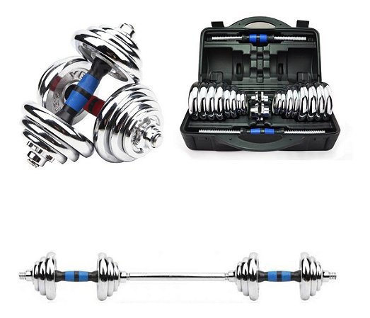 Maleta De Halteres Barra Anilhas Dumbbell Kit Completo até 20 KG