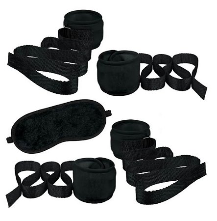 KIT BONDAGE COM ALGEMA TORNOZELEIRA E VENDA EM PELÚCIA