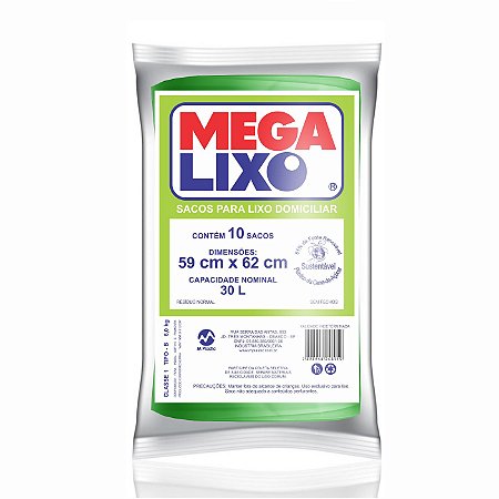 Saco Para Lixo Sustentável Mega Lixo 30 Litros Verde C/ 10 Unidades