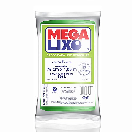 Saco Para Lixo Sustentável Mega Lixo 100 Litros Verde C/ 5 Unidades