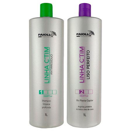 Kit Escova Progressiva Reconstrutora CTIM Liso Perfeito e Shampoo Antirresíduos CTIM Limpeza Profunda - Paiolla