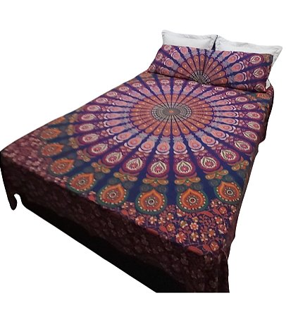 Colcha com Fronha Manta Mandala Tecido Indiano Importada Casal Queen Boho