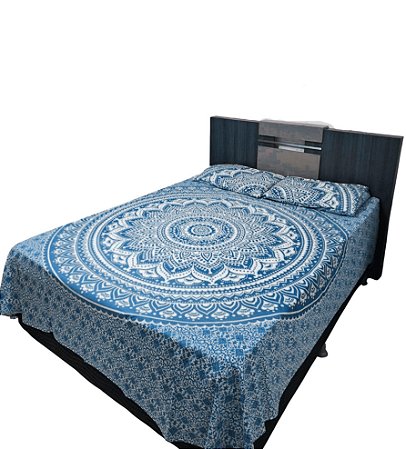 Jogo de Cama com Fronha Manta Mandala Colcha Indiana Casal Queen Boho Hippie Chic