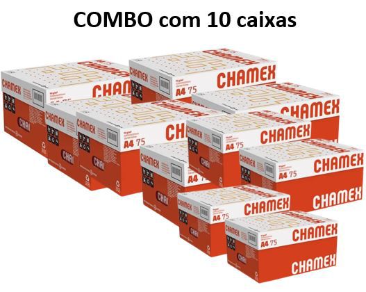 Chamex combo 10 caixas de Papel A4 75grs 210mmx297mm caixa com 10 resmas de 500 folhas cada
