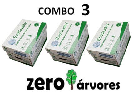 Ecoquality 3 caixas de  Sulfite A4, cx c/10 pcts cada de 500fls, Extra Branco 75grs- 100% de Bagaço de Cana de Açúcar
