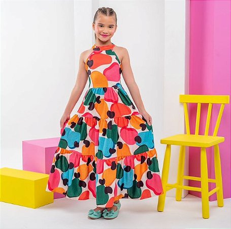 Vestido Longo Feminino Infantil Caju Menina