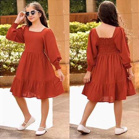 Vestido juvenil curto terra cota