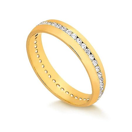Aliança Meia Cana Confort Com Brilhantes 4,30MM  (Ouro 12K)  "LEIA DESCRIÇÃO''