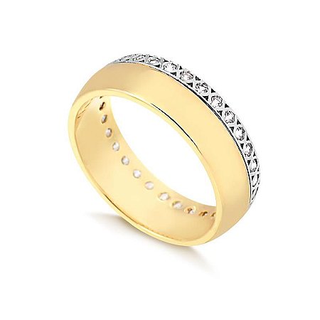 Aliança Meia Cana Cravejada 6,00MM (Ouro 12K / 18K)  "LEIA DESCRIÇÃO''