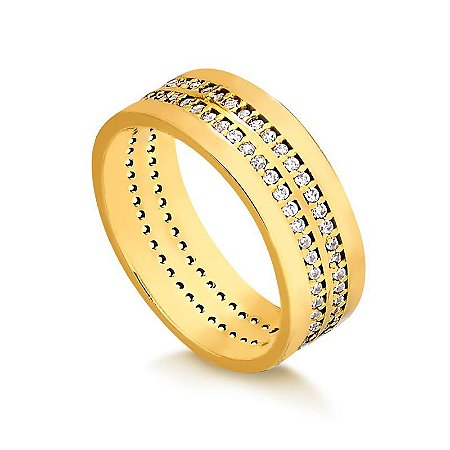 Aliança Reta Cravejada 6,90MM (Ouro 12K / 18K)  "LEIA DESCRIÇÃO''