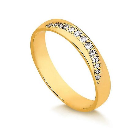 Aliança Meia Cana Com Brilhantes 3,70MM (Ouro 12K / 18K)  "LEIA DESCRIÇÃO''