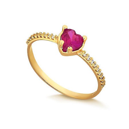 Anel Solitário Coração Com Aro Cravejado ( Ouro 12K / 18 K )