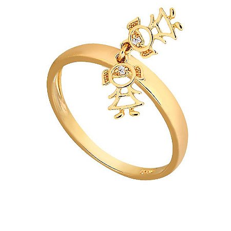 Anel Aliança Com Duas Meninas ( Ouro 12K / 18 K )