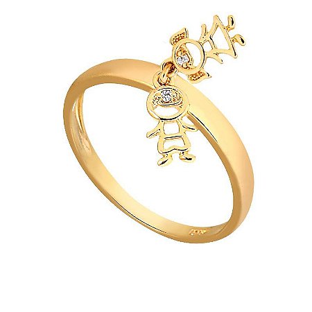 Anel Aliança Com Casal ( Ouro 12K / 18 K )