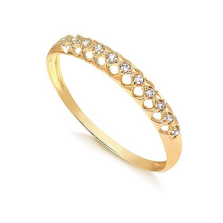 Anel Meia Aliança Trabalhada ( Ouro 12K / 18 K )