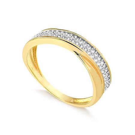 Anel Meia Aliança Pavê ( Ouro 12K / 18 K )