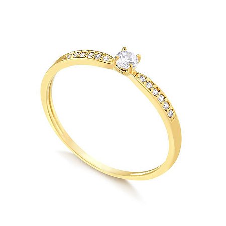 Anel Solitário Aro Cravejado ( Ouro 12K / 18 K )