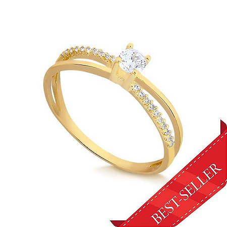 Anel Solitário Aro Duplo Cravejado ( Ouro 12K / 18 K )