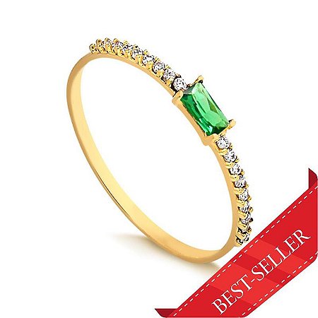Anel Solitário Baguete Aro Cravejado ( Ouro 12K / 18 K )