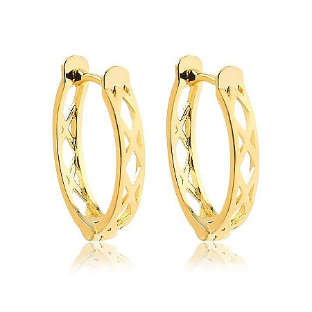 Brinco Click 16,00MM De Altura Com Detalhes Vazados( Ouro 12K / 18 K )
