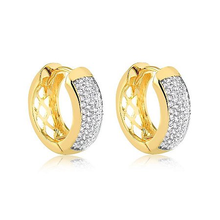 Brinco Argola Click Cravejado ¢15,00MM ( Ouro 12K / 18 K )