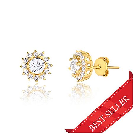 Brinco Com Pedra Central e Borda Cravejada ( Ouro 12K / 18 K )