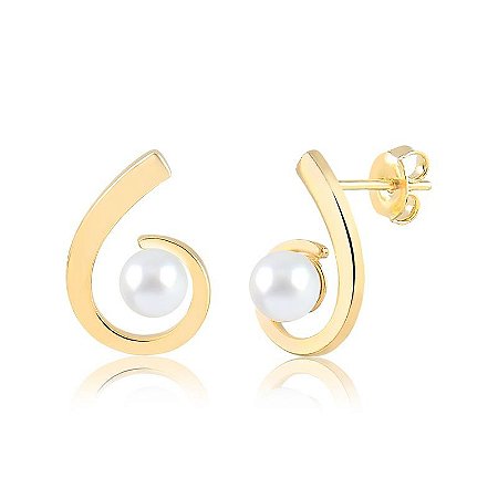 Brinco Espiral Com Pérola ( Ouro 12K / 18 K )