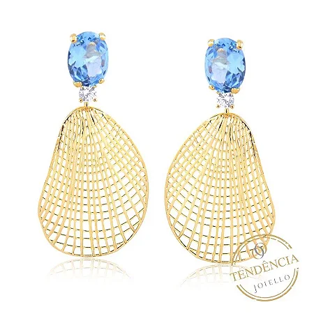 Brinco Filigrana Com Pedra Oval ( Ouro 12k / 18k )