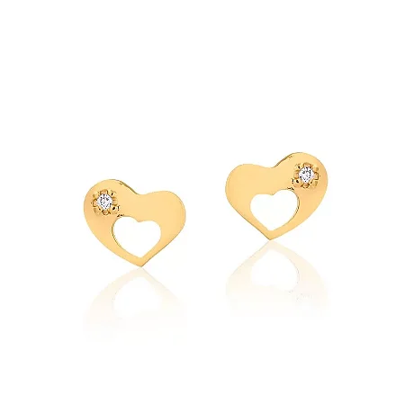 Brinco Coração Com Detalhe Vazado ( Ouro 12k / 18k )