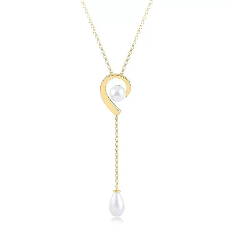 Gargantilha Gravata Com Pérolas ( Ouro 12k / 18k )