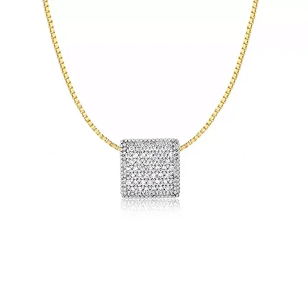 Pingente Pavê Quadrado Cravejada ( Ouro 12k / 18k )