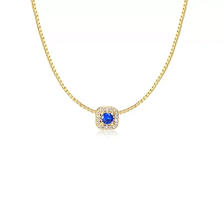 Pingente Quadrado Com Pedra Central E Borda Cravejada ( Ouro 12k / 18k )