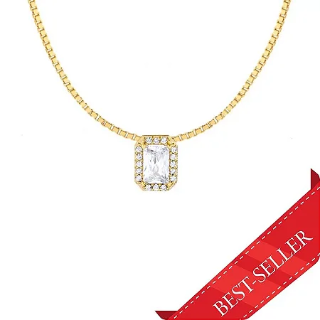 Pingente Retangular Com Borda Cravejada ( Ouro 12k / 18k )
