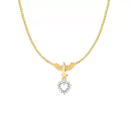 Pingente Espirito Santo Com Coração Cravejado ( Ouro 12k / 18k )