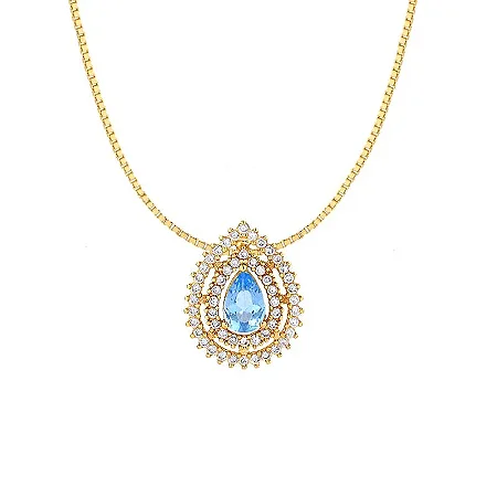 Pingente Gota Com Duas Bordas Cravejadas ( Ouro 12k / 18k )