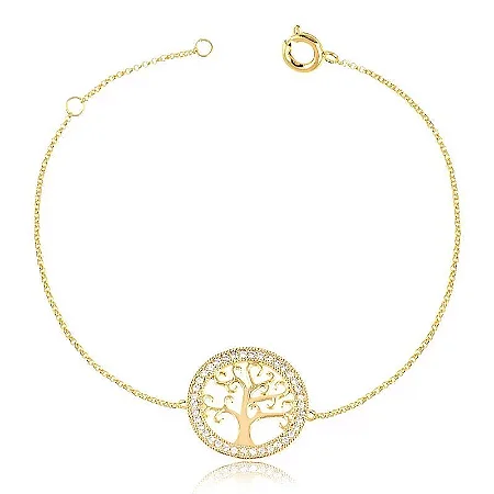PULSEIRA ÁRVORE DA VIDA COM BORDA CRAVEJADA ( Ouro 12k / 18k )