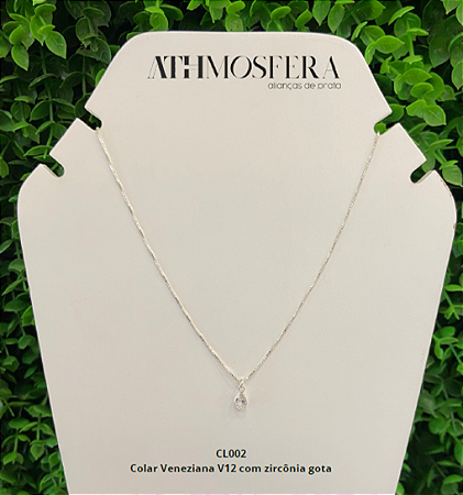 Colar Veneziana zircônia gota branca CL002 ( Prata 925 )