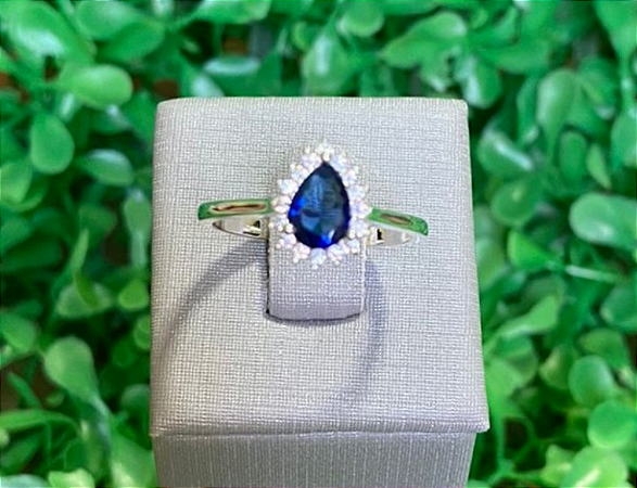 Anel Gota Azul com Zircônias ao Redor A114 (Prata 925)