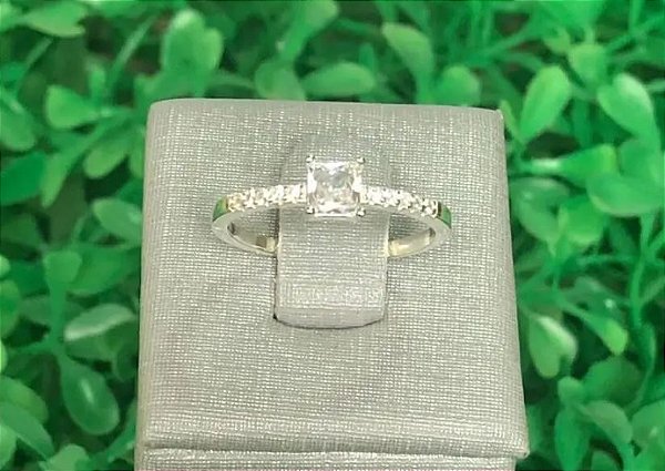 Solitário com Pedra de Zircônia Quadrada 4,0mm S014 (Prata 925)