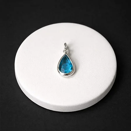Pingente Gota de Zircônia Azul - P077 ( Prata 925 )