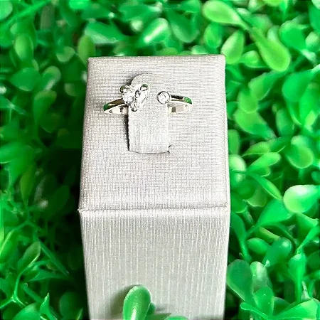 Anel com Zirconia e Coração Regulavel A147 (Prata 925)