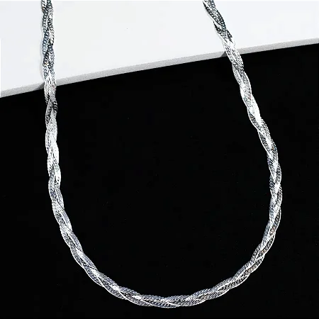 Corrente Trançada - 45cm CTR004 ( Prata 925 )