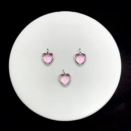 Pingente zircônia coração rosa- P012 ( Prata 925 )