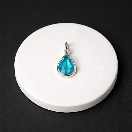 Pingente gota azul - G - P079 ( Prata 925 )