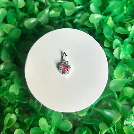 PINGENTE CORAÇÃO PINK COM ZIRC. AO REDOR - P105 ( Prata 925 )
