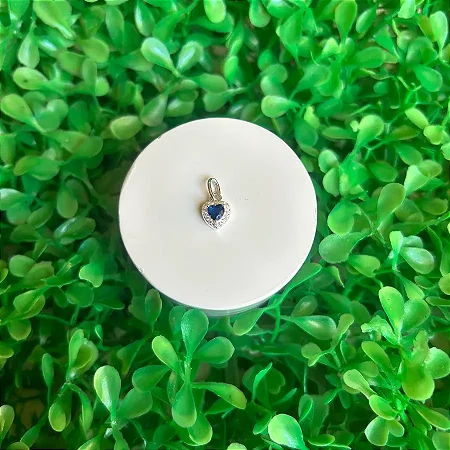 PINGENTE CORAÇÃO AZUL COM ZIRC. AO REDOR - P106 ( Prata 925 )
