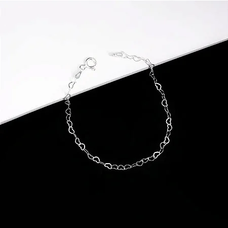 Pulseira elo coração - 18cm CCR001 ( Prata 925 )