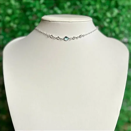 Pulseira com zircônia central azul claro e zircônias laterais brancas- CPU053 ( Prata 925 )