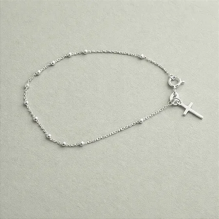 PULSEIRA COM BOLINHAS E CRUZ- CPU056 ( Prata 925 )